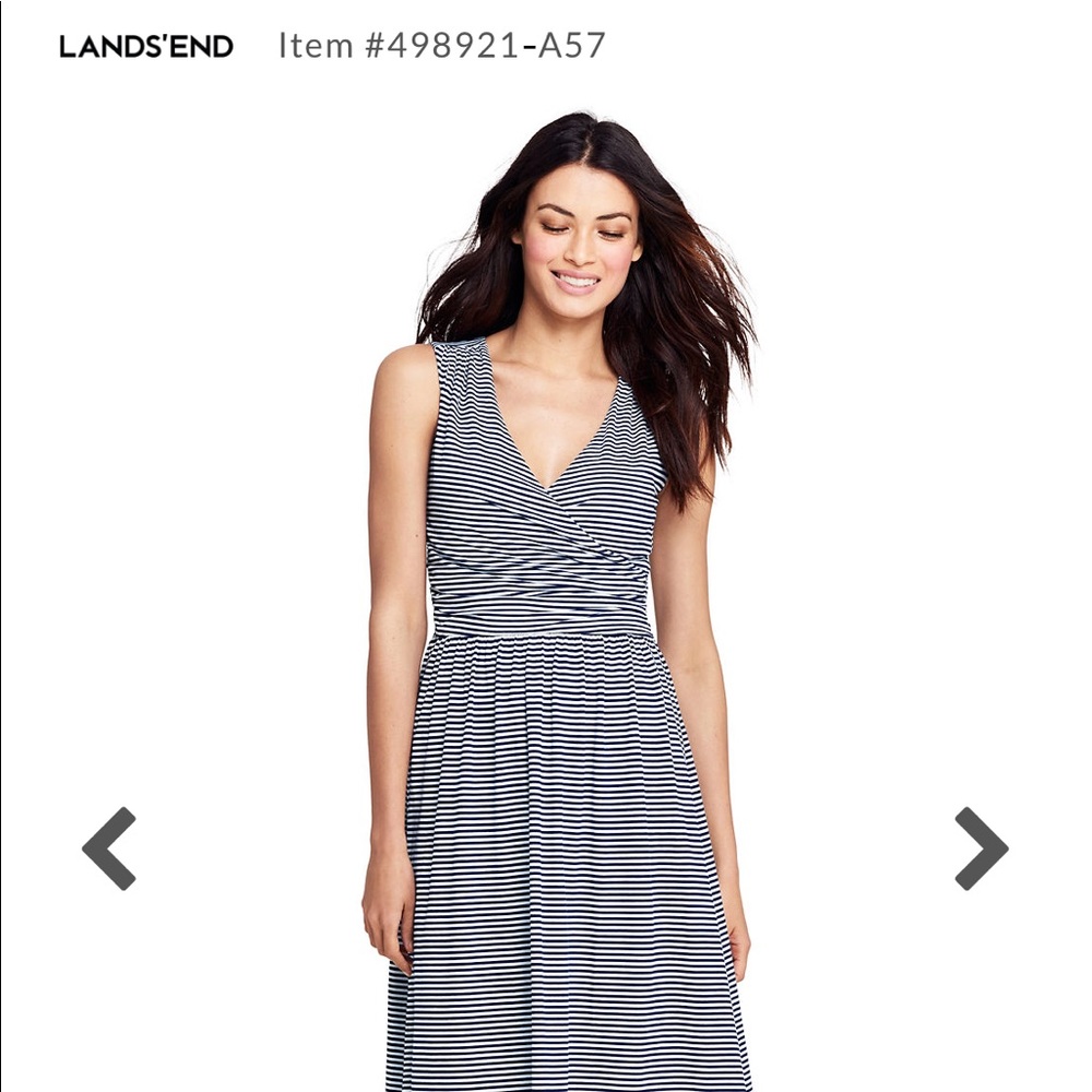 Lands end women’s surplice maxi dress-navy stripe